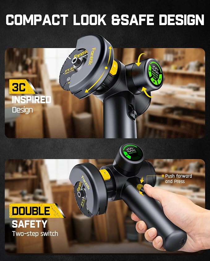 Fanttik M10 ACE Cordless Angle Grinder Brushless, Compact Cut Off Tool with LED Display, 3 Variable Modes, Double Security, Type-C Fast Charging, 10000RPM Mini Cutter with 4 Blades