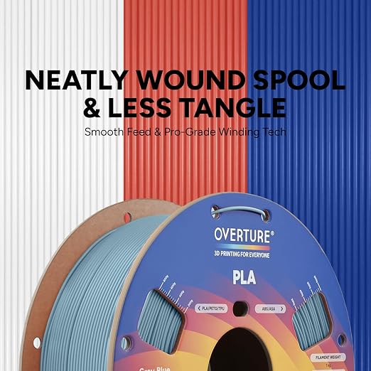 OVERTURE PLA Filament 1.75mm, Neatly Wound 3D Printer Filament 1kg Spool (2.2lbs), Dimensional Accuracy +/- 0.02 mm, Fit Most FDM 3D Printers (Grey Blue)
