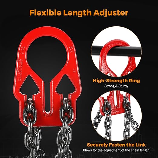 BEAMNOVA Lifting Chains with Adjuster Hooks, 3/8 Inch x 10 Ft, 7100lbs / 3.22 Tons, Heavy Duty Chain Slings for Engine Hoist, 2 Legs, Industrial Grab Hook