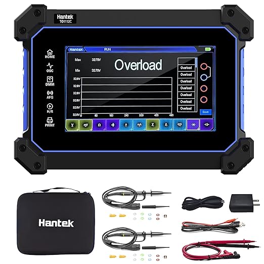 Hantek Tablet Oscilloscope 2CH Built-in Multimeter Function 8M Storage Depth with 7" TFT Touch Screen(TO1112C/110MHz Bandwidth)