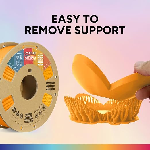 OVERTURE Matte PLA 1.75mm, Low Warp & Smooth Finish 3D Printer Filament | Frosted Matt Finish Hides Layer Lines, 1kg Spool (2.2lbs) Cardboard Spool, Fit Most FDM Printer (Matte Orange)