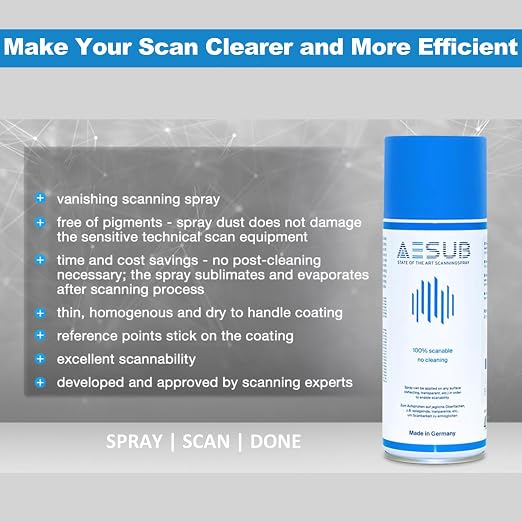 3D Scanning Spray for 3D Scanners - No Cleaning Needed, Ideal for Transparent & Reflective Highly Textured Surfaces Objects, Enhances Scan Accuracy Efficiency, 400ml, Blue
