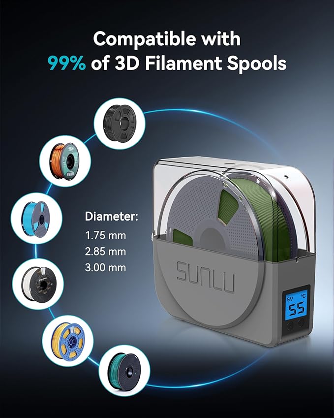 SUNLU Official Filament Dryer S1 Plus, Built-in Circulation Fan, Filament Dryer Box Storage Box for 3D Printer Filament 1.75 2.85 3.00, S1 Plus Grey