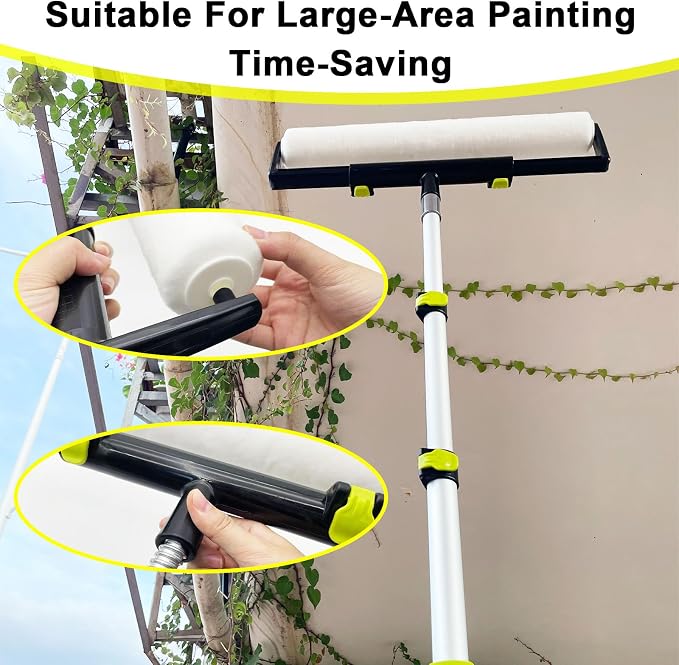15 Pcs 18" Paint Roller Kit with Extension Pole, Adjustable Roller Frame, 6 Pcs 18” Microfiber Paint Roller Covers, 24” Paint Tray with Liners, Professional Painting Supplies for Walls & Ceiling