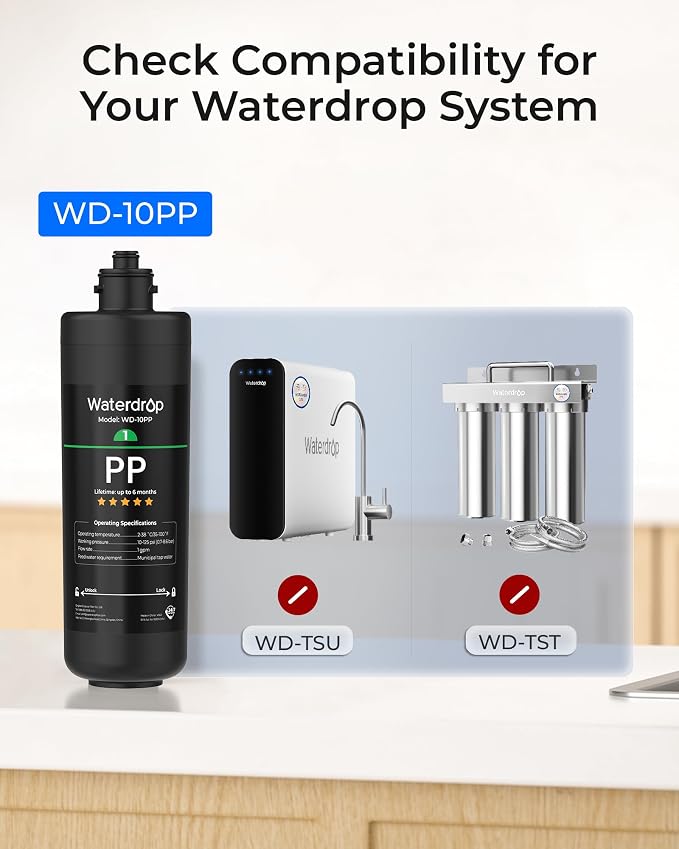 Waterdrop WD-10PP Under Sink Water Filter, Replacement for Waterdrop TSA & TSB & TSA-UF & TSB-ALK & TSB-CM & TSB-UF 3-stage Under Sink Water Filter System, Pack of 2