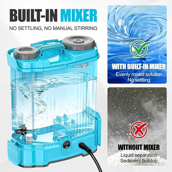 Battery Powered Backpack Sprayer 4 Gallon with Auto-Mixing System, 2 Spray Wands (Stainless Steel & Fiberglass), 100 PSI Electric Sprayer with 21V 2.6Ah Battery & 6 Nozzles, for Weeding, Spraying