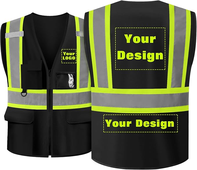 Safety Vest Customize Logo with 5 Pockets & Zipper Reflective High Visibility Vest Class 2 Outdoor Workwear