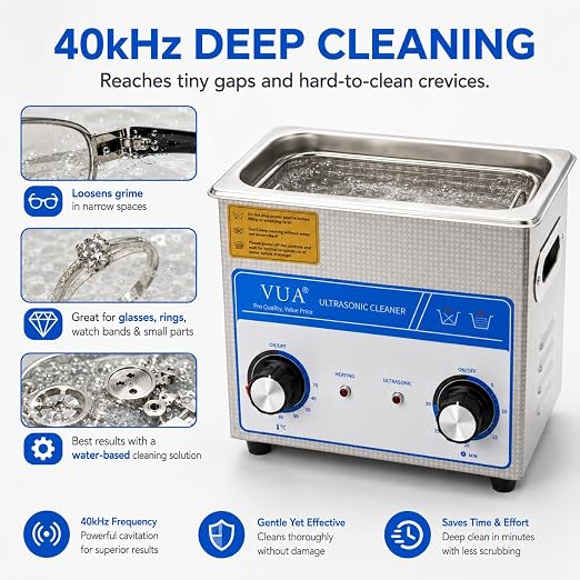 3L Ultrasonic Cleaner Machine with Heater, 40kHz Professional Ultrasonic Jewelry Cleaner with Timer Control, Stainless Steel Sonic Cleaner for Watches, Glasses, Rings, Retainers, Small Parts and Tools