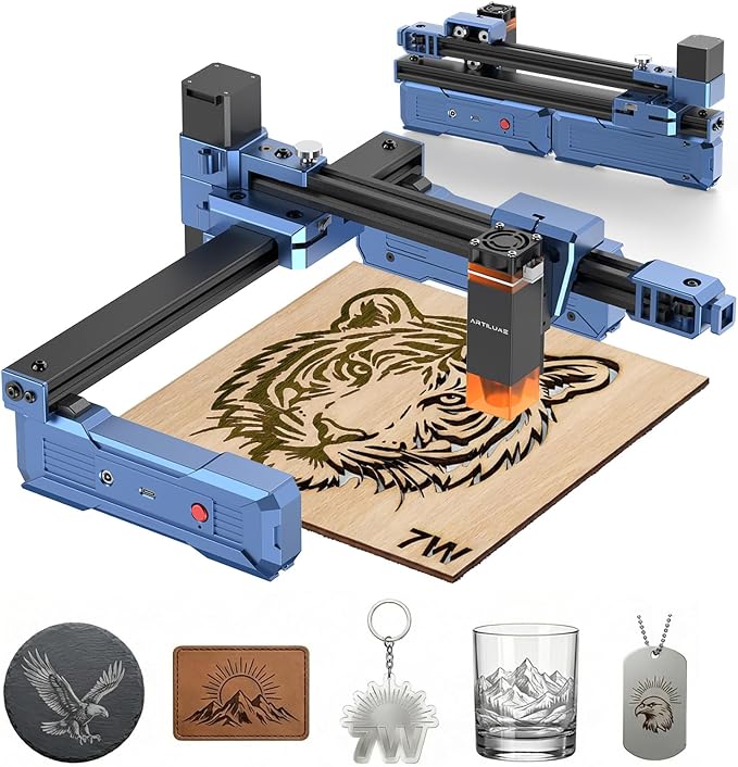 Artilume Laser Engraver 7000mW Foldable Design Laser Engraver and Cutter Machine 0.01mm Precision Large Working Area 200 * 150mm for Wood Leather Acrylic Best for Beginners Small Business