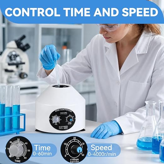 Durable Benchtop Lab Centrifuge Machine, 0-4000RPM Adjustable Speed & 0-60min Timer, 6×20ml Tubes Low Noise Desktop Centrifuge