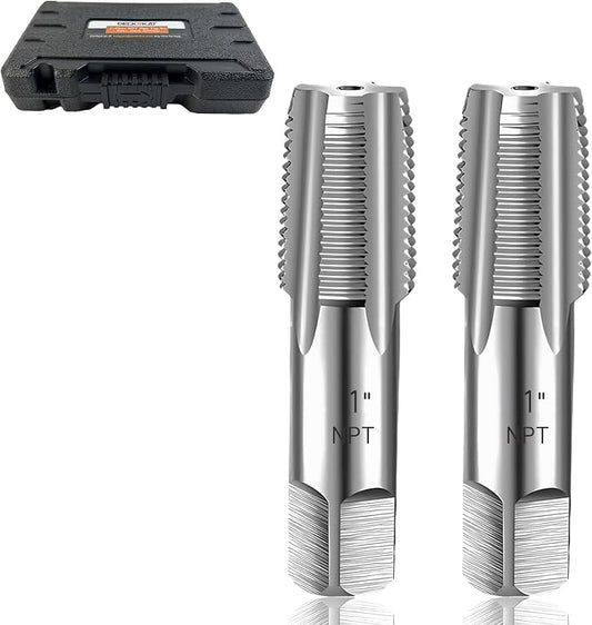 2-Piece NPT Pipe Tap Set, Precision Carbon Steel NPT Tap Set for Clean Accurate Threads, 1" NPT Tap, Perfect for Plumbers Mechanics DIYers, with Durable Plastic Case.