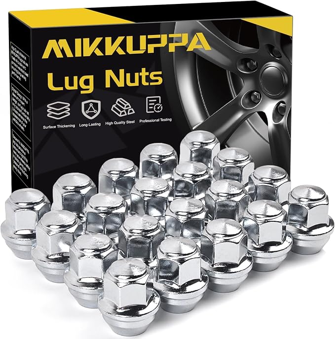 MIKKUPPA M12x1.5 OEM Lug Nuts - Replacement for 2006-2018 Ford Fusion, 2001-2024 Escape, 2003-2018 Focus, 2018+ EcoSport, 2011-2019 Fiesta Factory Wheel, Chrome 20PCS One-Piece Acorn Closed End Nut