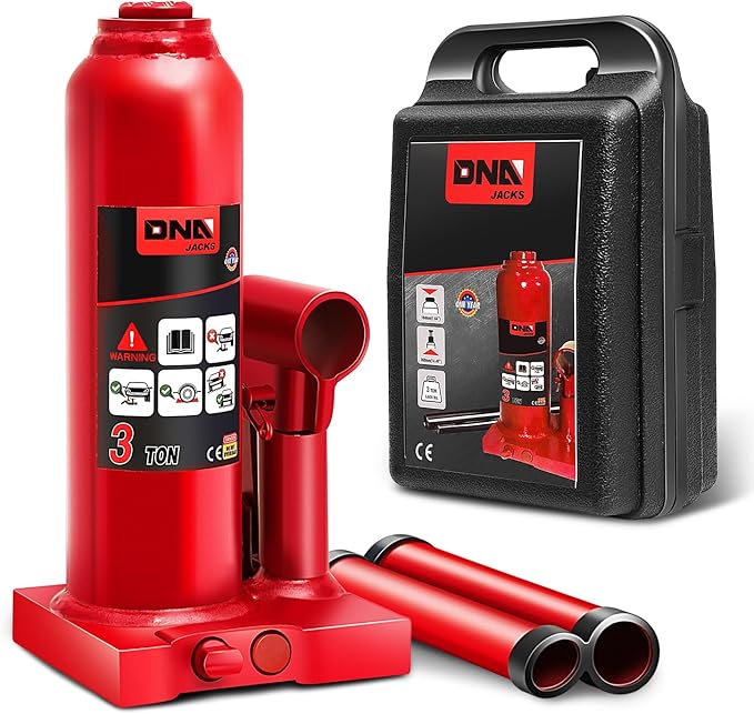 DNA Motoring 3 tons / 6000 lbs Lifting Automotive Welded Hydraulic Bottle Jack for Repair Vehicle, Pickup, Truck, w/Manual Handle, Red,TOOLS-00349