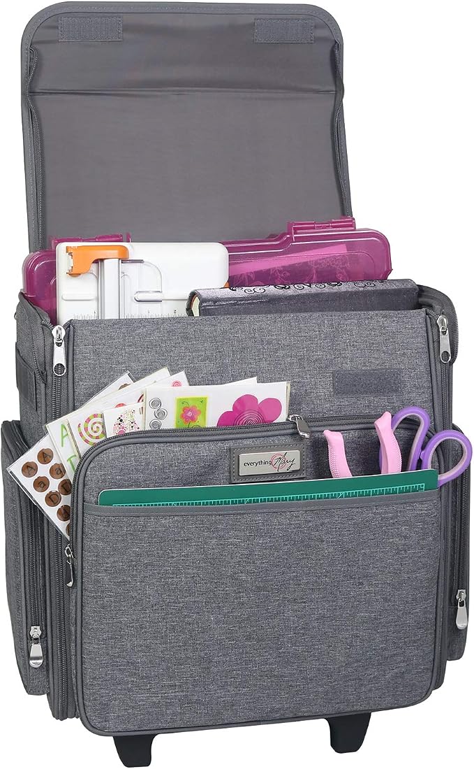 Everything Mary Rolling Scrapbook Tote – Heather Grey Craft Bag with Wheels – Organizer Case for Scrapbooking, Papercraft, Art Supplies & Portable Craft Storage