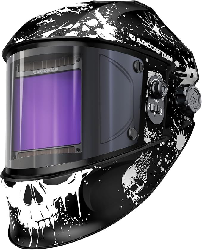 ARCCAPTAIN 3.94"X3.66" Welding Helmet Auto Darkening, 1/1/1/1 Top Optical Clarity Large Viewing Screen Solar Power Welding Hood with 4 Arc Sensor, Wide Shade 4-5/5-9/9-13 for TIG MIG ARC Welding Cut