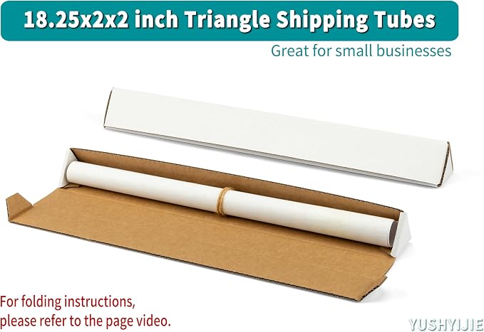 50-Pack Triangle Shipping Tubes, 18.25x2x2 inch Mailer Boxes | White, Corrugated Cardboard Boxes, For Posters, Blueprints, Artwork, Crafts, Mailing, Packaging, Storage