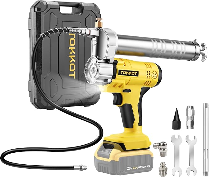 Cordless Electric Grease Gun Compatible with DeWalt 20V/18V Battery,12000PSI Heavy Duty Grease Gun with LED,12" Flexible Hose &6 Grease Couplers for Auto Truck ATV Farm Lubrication,Tool Only