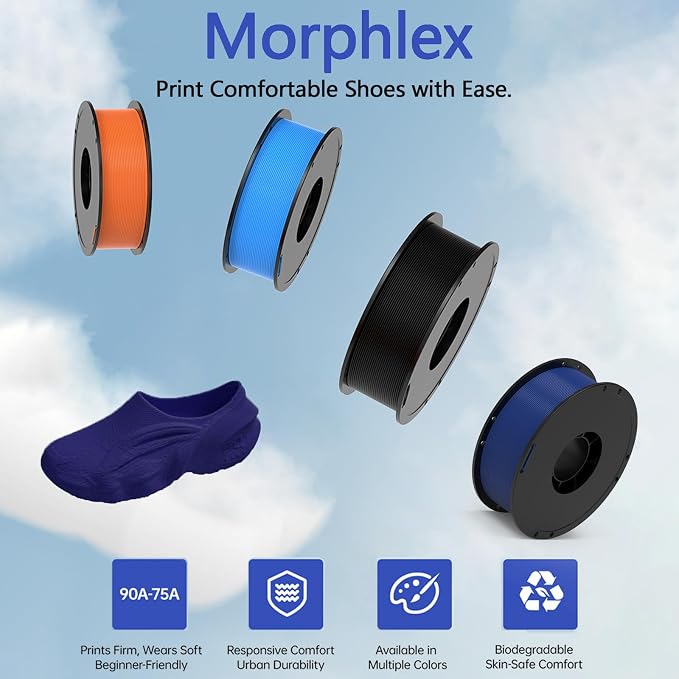 BIQU MorPhlex Flexible Filament 1.75mm, Turn 90A Into Ultra-Soft 75A with High Flexibility, 1Kg (2.2lbs) Spool - Dimensional Accuracy ±0.02 mm, Beginner-Friendly (Nova Bule)