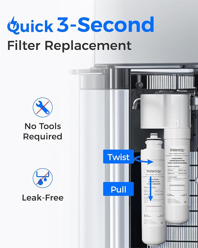Waterdrop UVF2 Cooler Filter Compatible with Brio®2 Stage Water Filter Replacement NFMPP5M, MIB200PKF, UVF2 Series Models of Brio® Bottleless Water Cooler Dispenser CLPOU520UVF2, CLCTPOU520UVF2 2 Pack