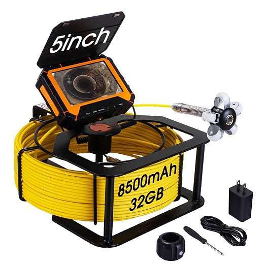 Sewer Camera 100ft,SPRIDRAIN Drain Pipe Camera HD 5in Screen with 32GB DVR,Waterproof IP68 Works Underwater Up to 10Meters Sewer Inspection borescopes for Plumber(Fits Pipes>0.9" Diameter,100ft/30M)