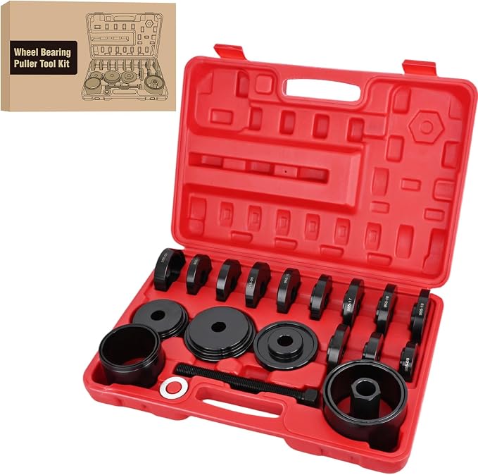 GOOACC Wheel Bearing Removal Tool Kit, 23PCS Wheel Bearing Press Kit for Front Wheel Drive Bearing Removal & Installation Universal Hub Bushing Press Sleeves Puller Tool Set with Sliding Screws, Red