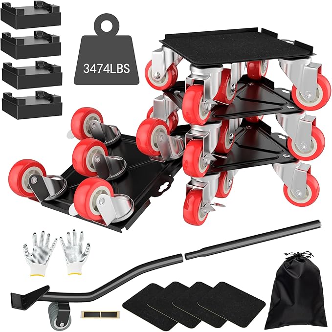 MYUEA Furniture Dolly,Furniture Movers with 5 Wheels,Carbon Steel Panel Heavy Duty Dolly,Maximum Load 3474LBS,Furniture Lifter with 5 360° Rotatable Rubber Universal Wheels(Black,6.89x6.9 in)