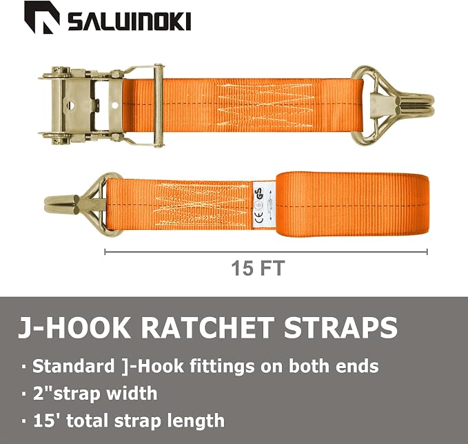 8Pack 2 inch Ratchet Straps Heavy Duty 15 ft J Hook with Anti-Loss Lock, 2 inch Tie Down Straps for Trucks, Cargo Straps Ratcheting Orange
