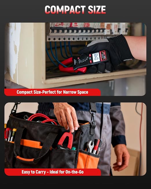 KAIWEETS Digital Clamp Meter, Portable Size, 2000 Counts, Measures High AC Current 400A, 600V AC/DC Voltage, Resistance, Continuity, Diode, Auto Ranging Multimter, Voltage Tester, KC400