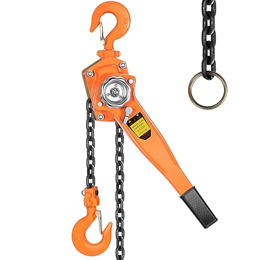 SPECSTAR Lever Chain Hoist 3/4 Ton 1650 Lbs Capacity 5 Feet with 2 Heavy Duty Hooks, Chain Come Along for Warehouse Building Automotive Machinery