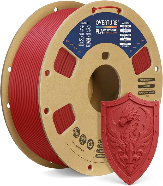 OVERTURE PLA Plus (PLA+) Filament 1.75mm, Stronger & More Durable, Professional Toughness 3D Printer Filament 1kg (2.2lbs), High Precision +/- 0.02mm, Tangle-Free (Fresh Red)