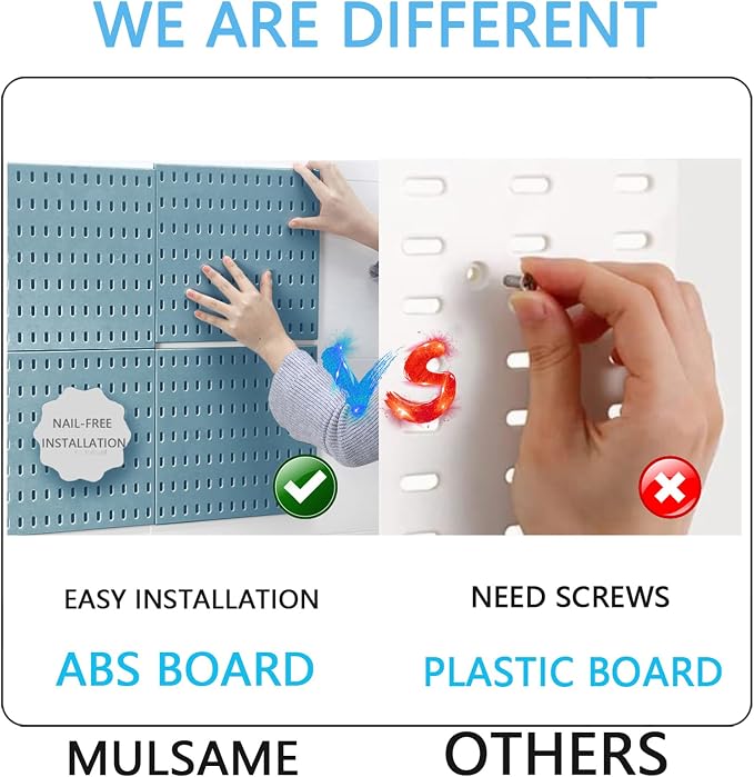 MULSAME Pegboard Combination Kit, Wall Mounted Storage Set with 4 Pegboards & 14 Accessories Hanging, Blue Peg Boards Organizer for Walls Display, Crafts Organization, Kitchen Organizer, 22" x 22"