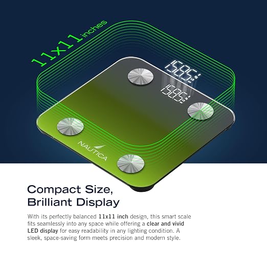Nautica Body Tracker Digital Bathroom Scale, Bluetooth-Enabled Smart Scale with BMI, Body Fat, Muscle Mass Tracking & More, Syncs with Smartphone App for Body Composition Tracking, 396 Lbs.