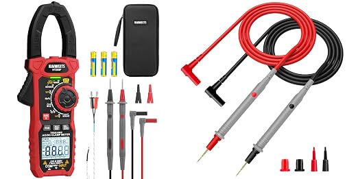 KAIWEETS HT208F Inrush Digital Clamp Meter 1000A and KAIWEETS KET01 Silicone Multimeter Test Leads with Gold-Plated Probes, 48 inch Long