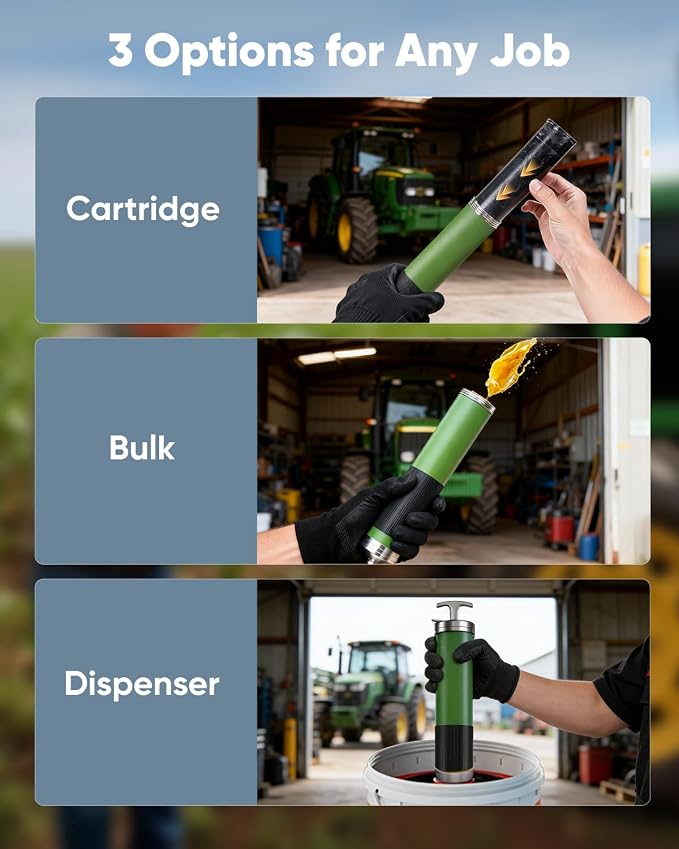 J-KU Grease Gun, 14 oz Manual Pistol Grip Grease Gun Kit – Heavy Duty 8000 PSI High Pressure Grease Gun with Air Bleed Valve for Easy Priming, Flexible Hose & 6 Nozzles for Automotive, Marine, Tractor
