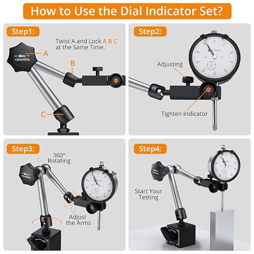 Neoteck Dial Indicator 0-1in/0.001in with 132lbs/60kg Magnetic Base,Imperial Dial Test Indicator Gauge Set with Storage Case for Lathe,3D Printer,CNC,Automobile,Laboratory
