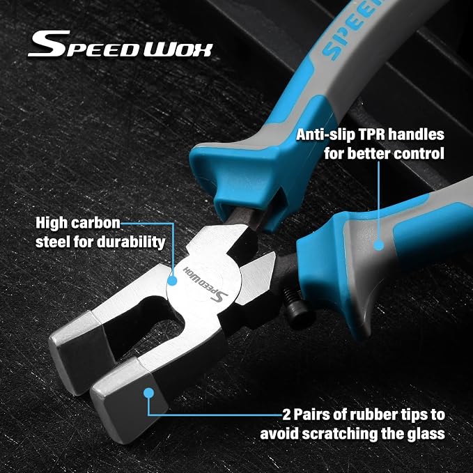 SPEEDWOX Glass Pliers with Rubber Tips 8 Inches Key Fob Pliers Glass Breaking Pliers with Flat Jaws Heavy Duty for Stained Glass Work Mosaics Breaking Tool