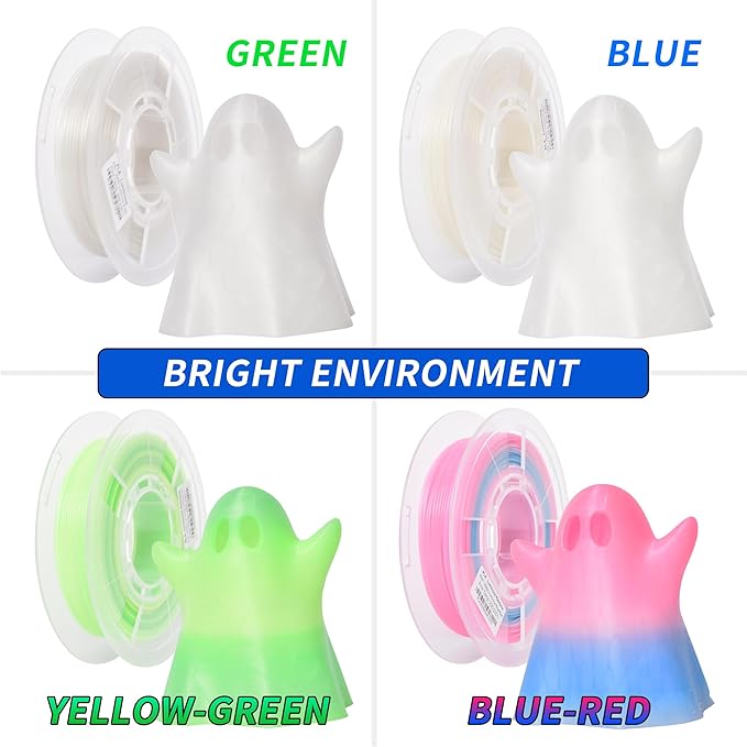 RAMBERY Glow in The Dark 3D Printer Filament Bundle Multicolour Blue Red Yellow Green PLA Filament 1.75mm Luminous 3D Printing Filament, 1.75mm 200gX 4 Spools (1.76 lbs)