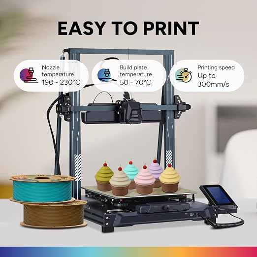 OVERTURE Matte PLA 1.75mm, Low Warp & Smooth Finish 3D Printer Filament | Frosted Matt Finish Hides Layer Lines, 1kg Spool (2.2lbs) Cardboard Spool, Fit Most FDM Printer (Matte Candy Rainbow)