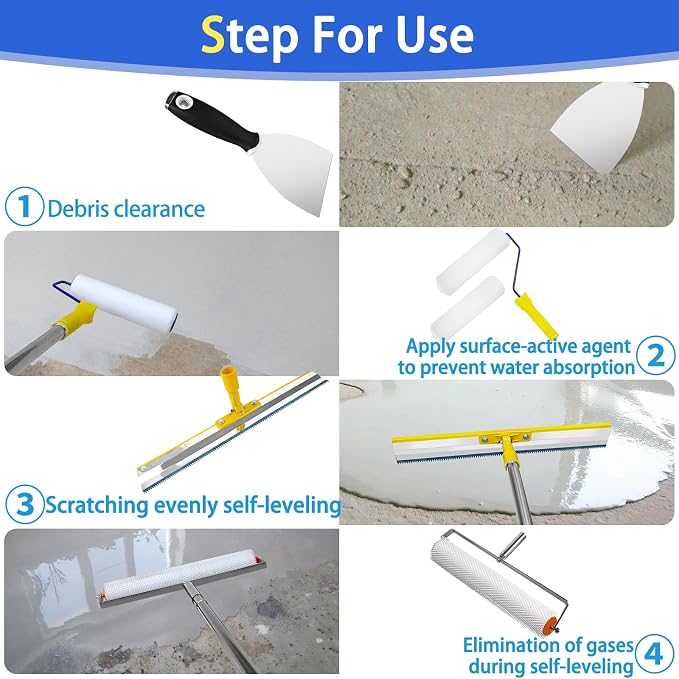 VKE Self Leveling Concrete Tools, Stainless Steel Epoxy Squeegee, Spiked Roller for Self Leveling 63 in Extension Pole, Epoxy Shoes, Epoxy Roller Easy to Clean, Rugged