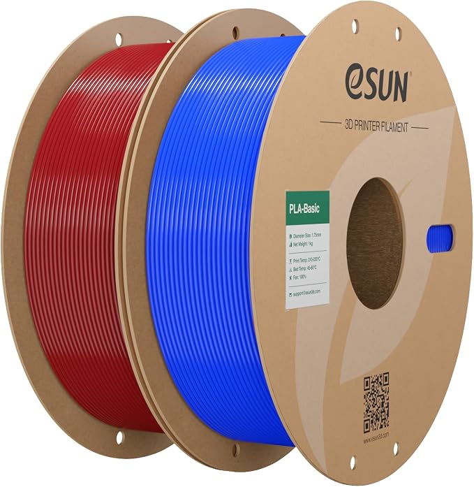 eSUN PLA Basic Filament 1.75mm, 2 * 1KG Spool (2.2 LBS) 3D Printer PLA Filament, Fits for Most FDM 3D Printers, Fire Engine Red+Blue Bundle Set
