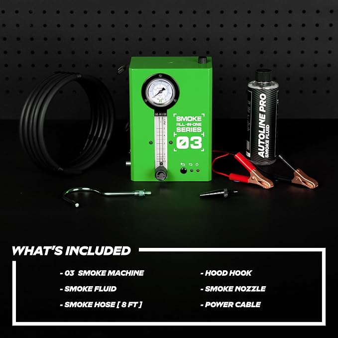 Automotive Smoke Machine Leak Tester for EVAP w/Built-in Air Motor and Pressure Gauge - Model 03 - Exhaust Smoke Detector Tools Kit - Car Smoke Machine w/Flow Meter and Best Ranked Smoke Fluid, Green