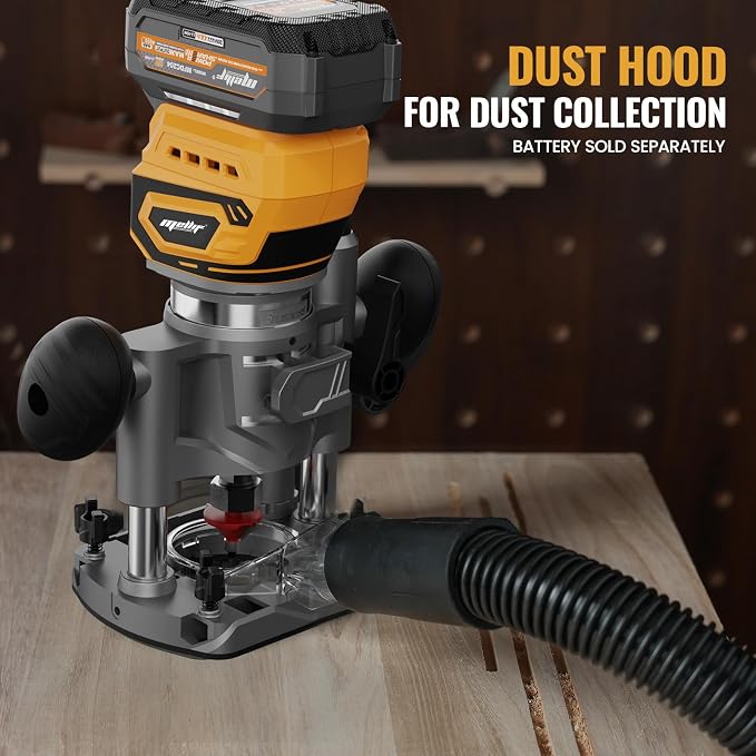 Compact Router Plunge/Fixed Base Kit (Tool Only), Compatible with Dewalt 20V 60V MAX Battery, Cordless, Brushless, Variable Speed, Wood Plam Router Tool For Woodworking, 12 PCS 1/4"Router Bits