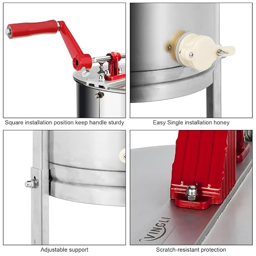 VINGLI 2 Frames Manual Honey Extractor Separator, Food Grade Stainless Steel Honeycomb Spinner Drum Crank By Hand with Adjustable Height Stands, Beekeeping Pro Extraction Apiary Centrifuge Equipment