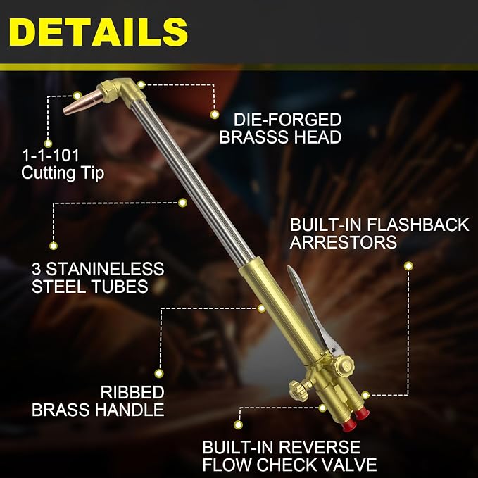 ST900FC Type Straight Cutting Torch, 21 Inch Oxygen Acetylene Cutting Torch with 1-101 Cutting Tip, Built-in Flashback Arrestors and Check Valves, Straight Cutting Outfit, 0381-1621