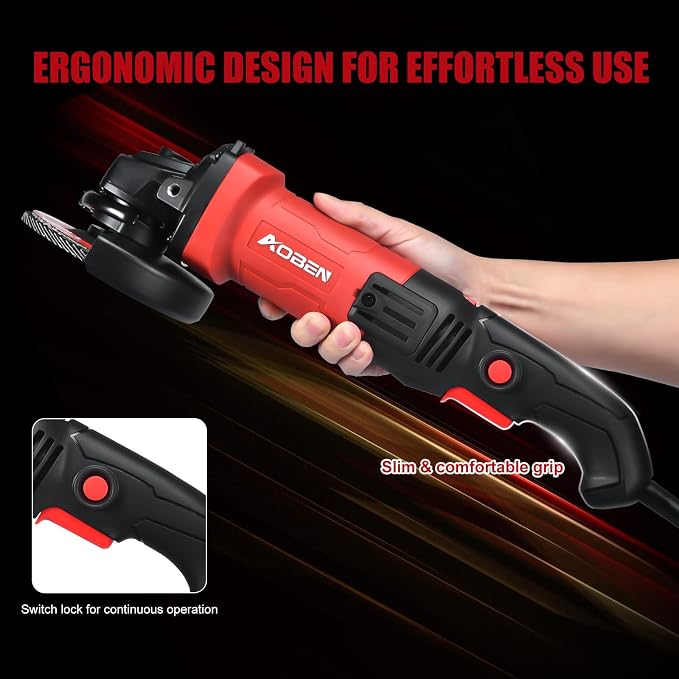 AOBEN 900W Angle Grinder 4-1/2 inch | 7.5Amp, 11000 RPM, 6-Speed Corded Electric Cut off Tool with Switch Lock | for DIY & Metal Cutting, Grinding & Polishing