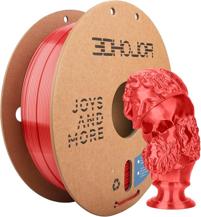 3DHoJor Silk PLA Filament 1.75mm, PLA Filament 1.75mm Silk Shiny 3D Printer Filament, 1kg Cardboard Spool (2.2lbs), Dimensional Accuracy +/- 0.03 mm, Fit Most FDM Printer（Red）