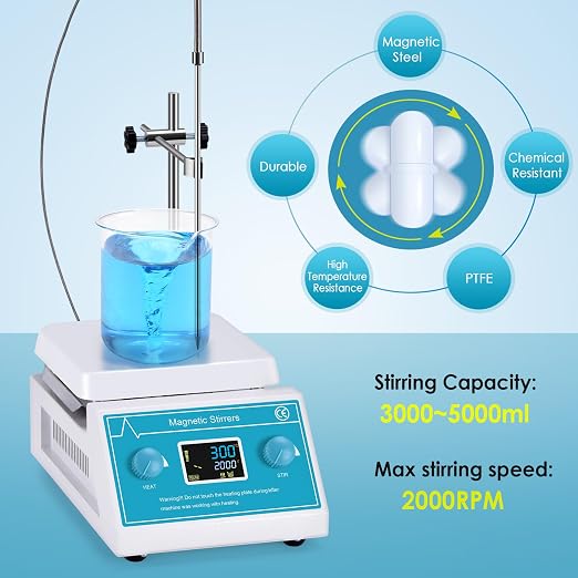 Slendor Magnetic Stirrer Hotplate Mixer - 2000 RPM Hot Plate Max 300℃/572℉ Lab Heating Plate Stirrers with LED Digital Display, Stir Bar, Temp Sensor and Support Stand