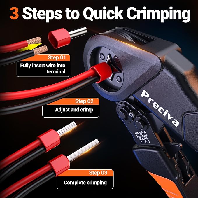 Preciva Ferrule Crimping Tool Kit - AWG 28-5 (0.08-16mm²) Ferrule Crimper with 1520Pcs Single & Twin Ferrules Connectors, Self-Adjustable Ratchet Ferrule Terminals Crimping Tool