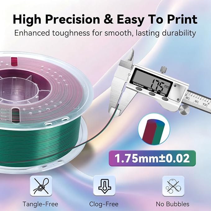 Kingroon PLA Filament, Multicolor Silk PLA Filament, Tri Color 3D Printer Filament, 1.75 mm, Dimensional Accuracy +/- 0.03 mm, 1kg Spool(2.2lbs), Red Blue Green