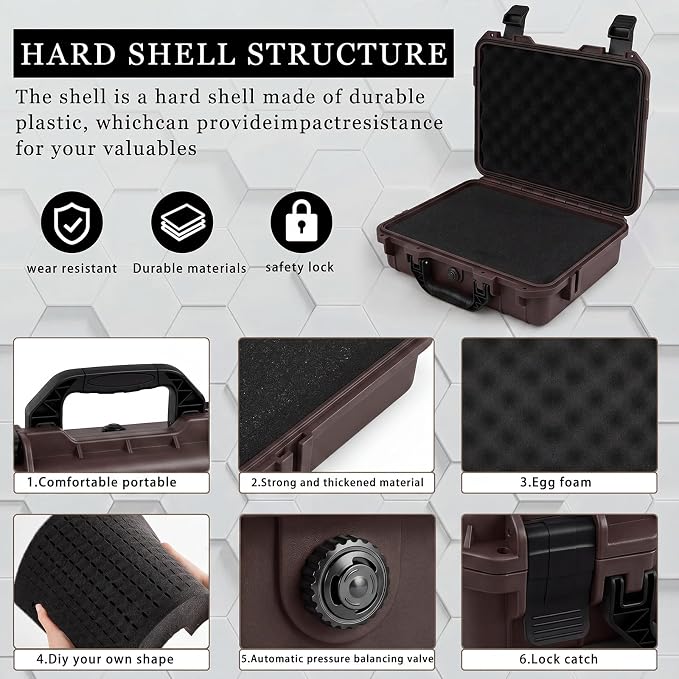 Relaxweex 1 Pcs Waterproof Hard Case with DIY Customizable Foam Insert Portable Protective Case with Knife for Camera Drones Equipments Tools Test Instruments(Brown,14.3 x 11.4 x 4.5 Inch)